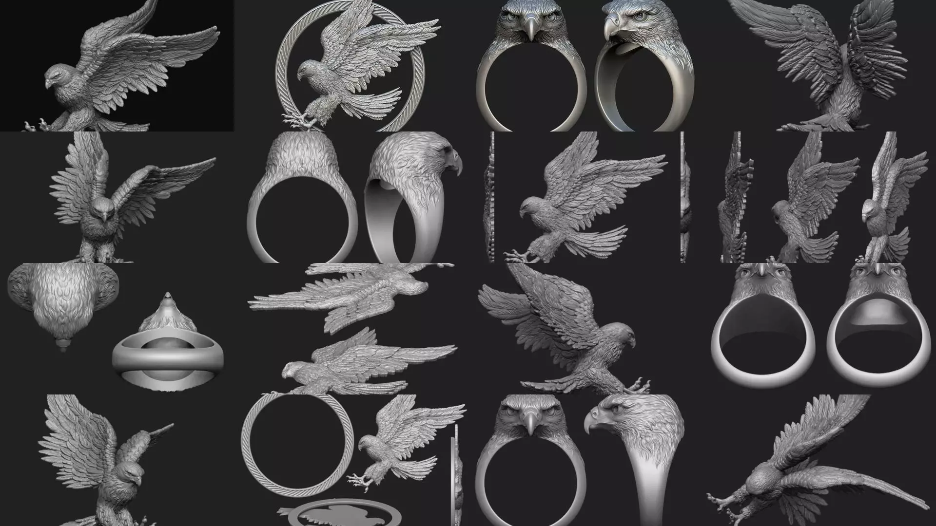 Hawk collection two eagle head rings _0