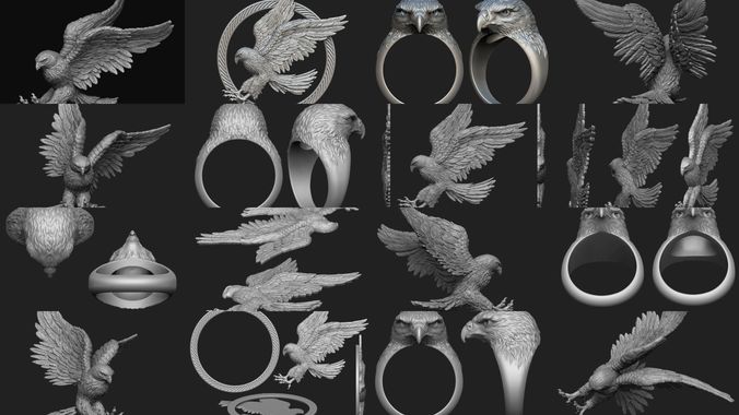 Hawk collection two eagle head rings 