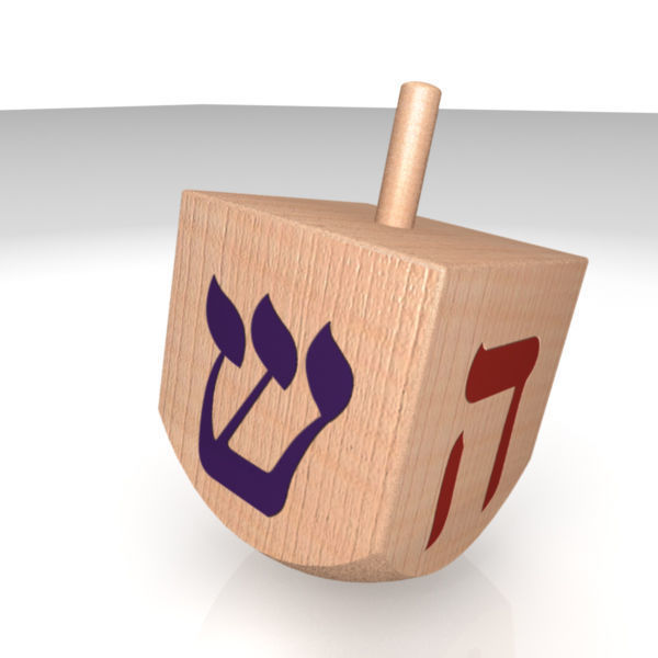 Dreidel wooden with hebrew letters 3D model_4