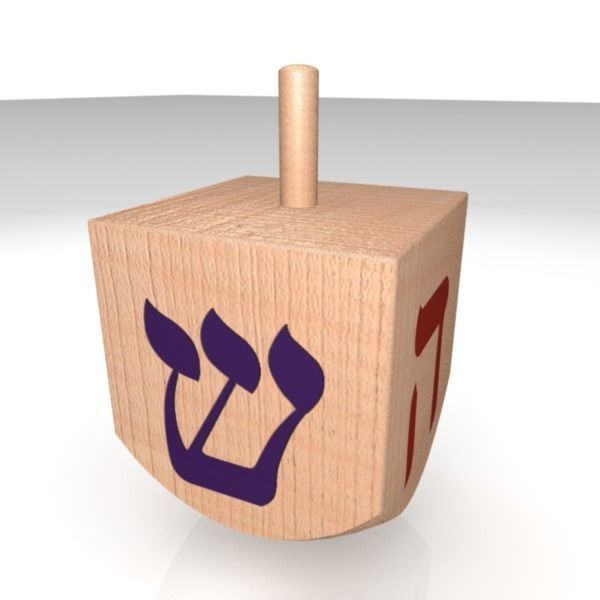Dreidel wooden with hebrew letters 3D model_9