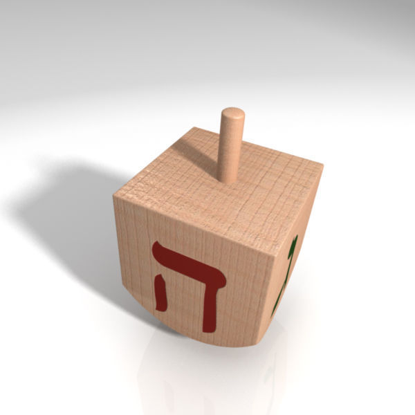 Dreidel wooden with hebrew letters 3D model_2