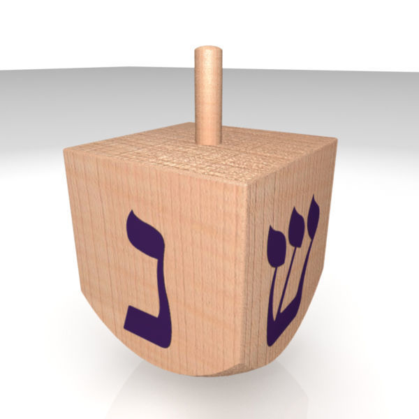 Dreidel wooden with hebrew letters 3D model_6