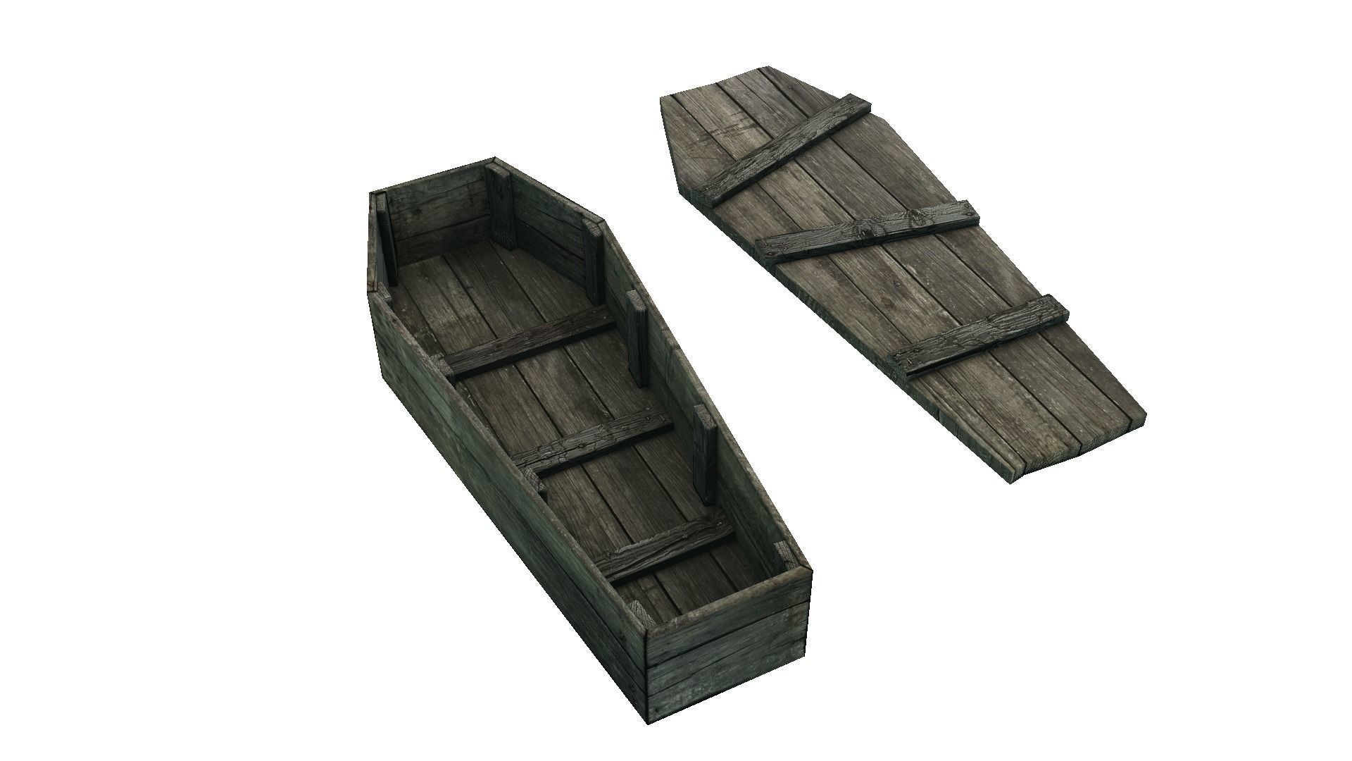 Low Poly Old Rustic Coffin With PBR Materials Low-poly 3D model_2