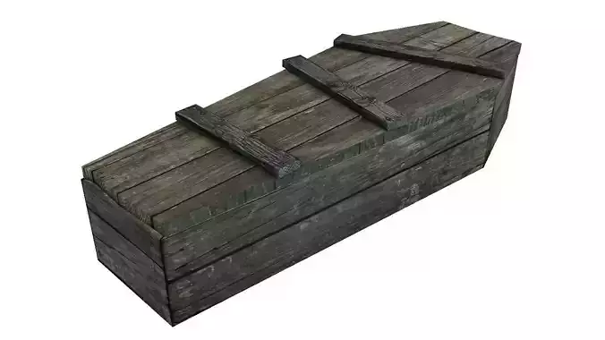 Low Poly Old Rustic Coffin With PBR Materials Low-poly 3D model