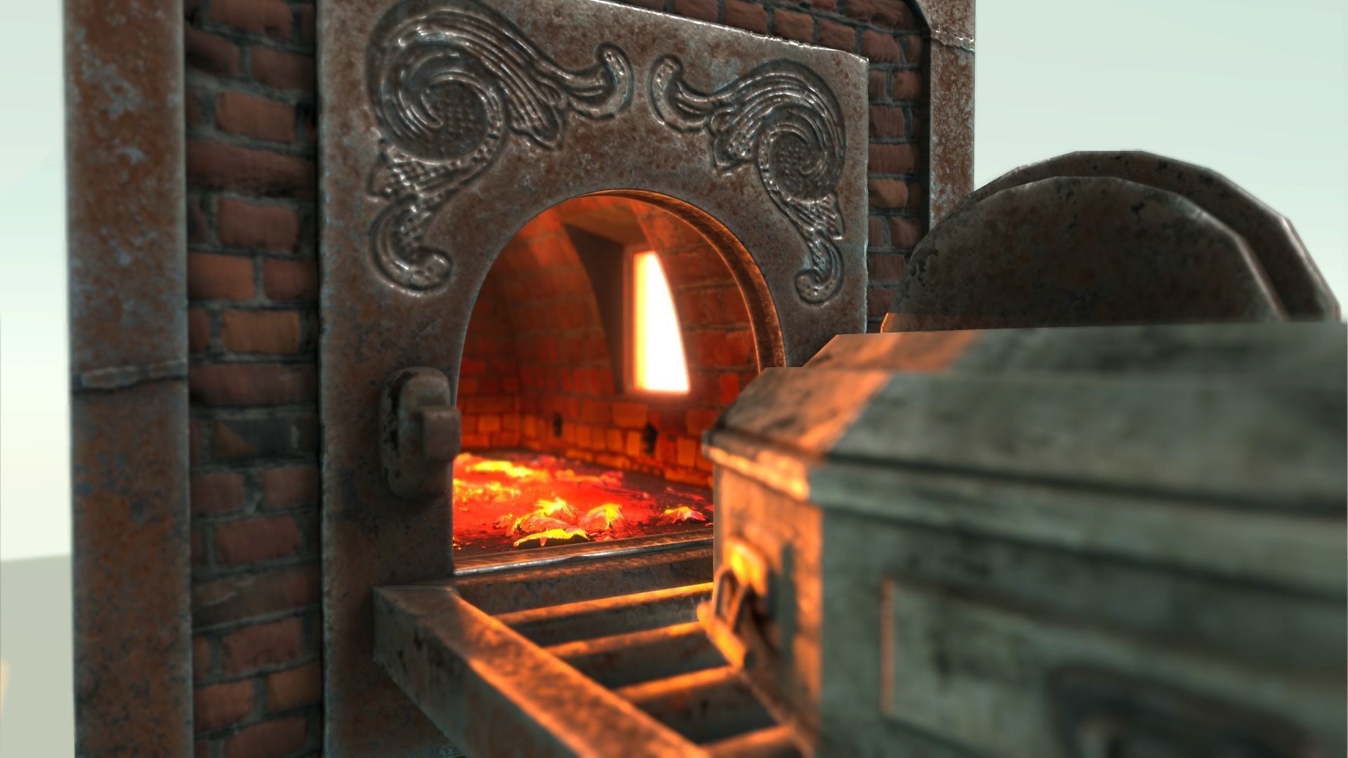 Low Poly Vintage Cremation Furnace  With PBR Materials Low-poly 3D model_2