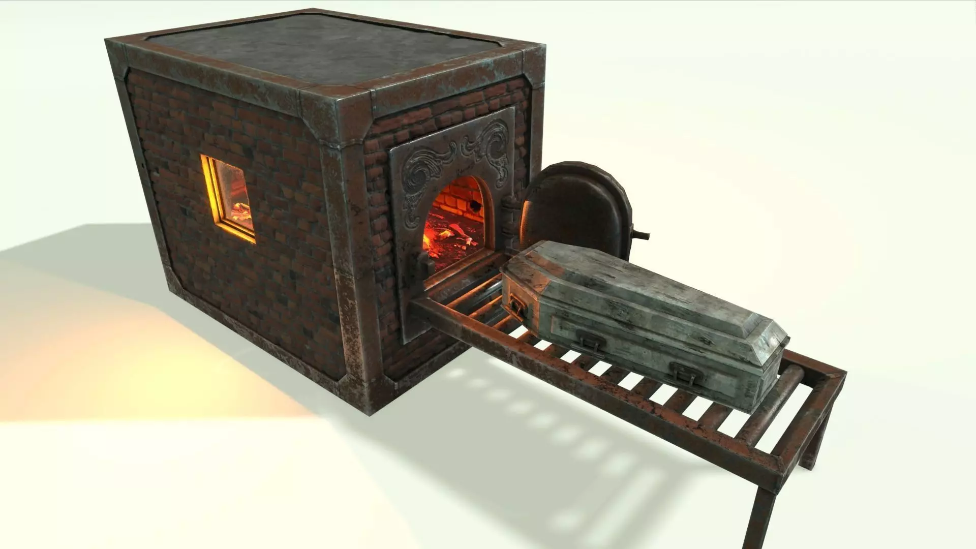 Low Poly Vintage Cremation Furnace  With PBR Materials Low-poly 3D model_0