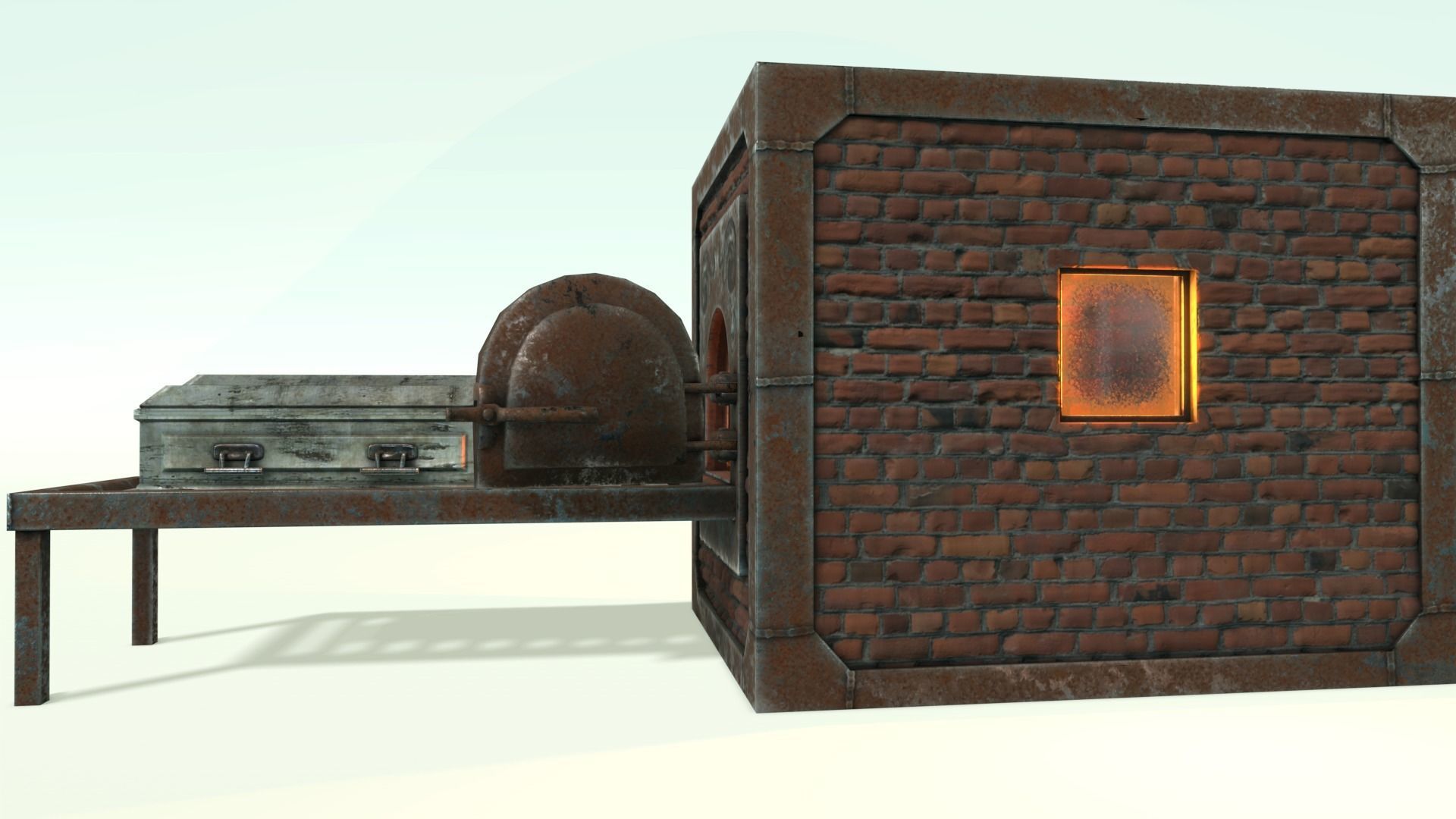 Low Poly Vintage Cremation Furnace  With PBR Materials Low-poly 3D model_8