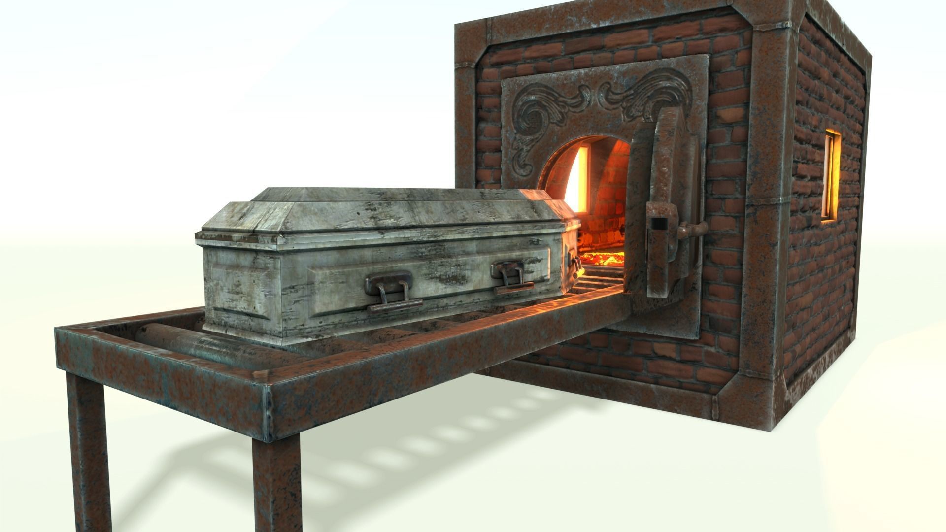 Low Poly Vintage Cremation Furnace  With PBR Materials Low-poly 3D model_1
