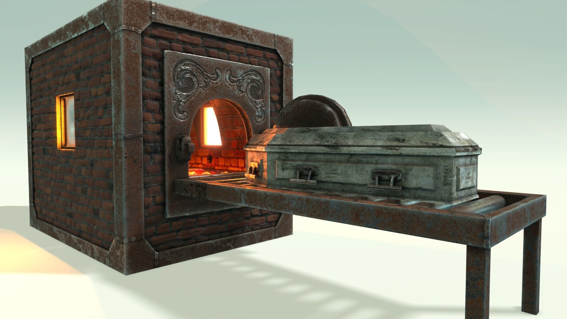 Low Poly Vintage Cremation Furnace  With PBR Materials Low-poly 3D model_3