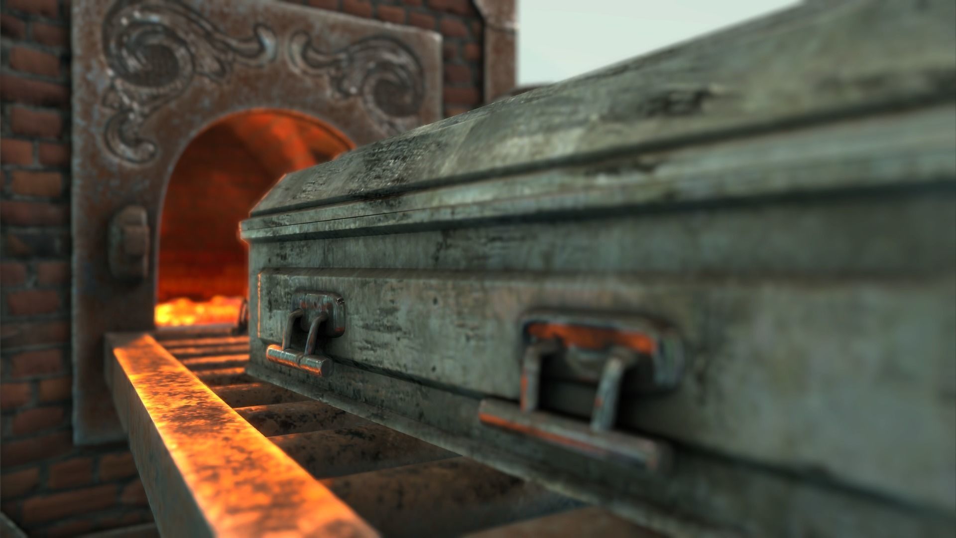 Low Poly Vintage Cremation Furnace  With PBR Materials Low-poly 3D model_5