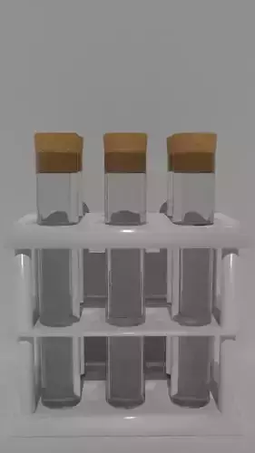Low poly PBR test tubes in rack Low-poly 3D model