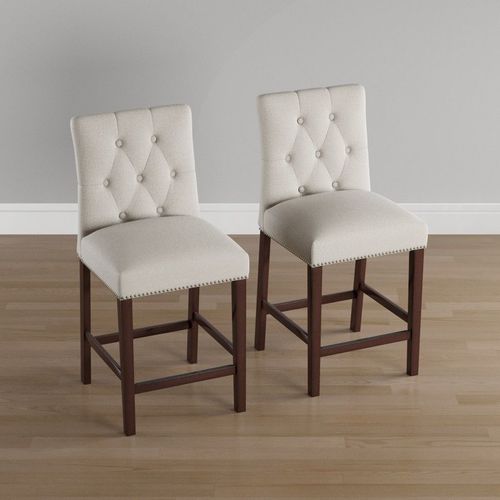 Tufted Upholstered Bar Stools- Set of 2