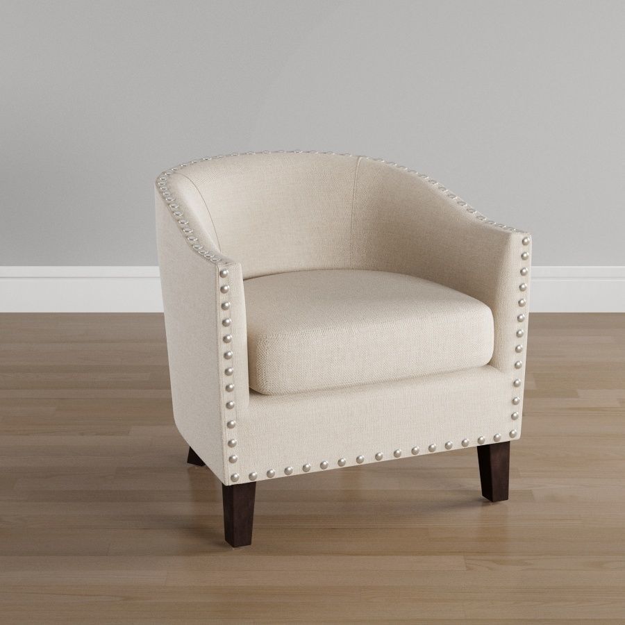 Nailhead Trim Curved Armchair - Beige Elegance 3D model