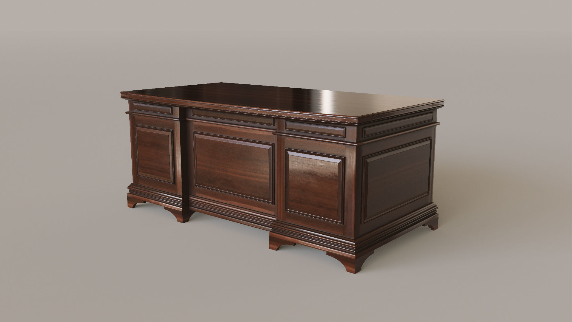 Classic Office Desk Low-poly 3D model_2