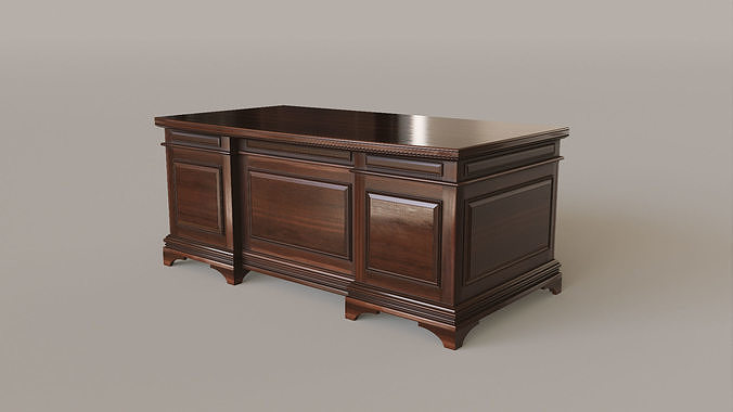 Classic Office Desk Low-poly 3D model 2