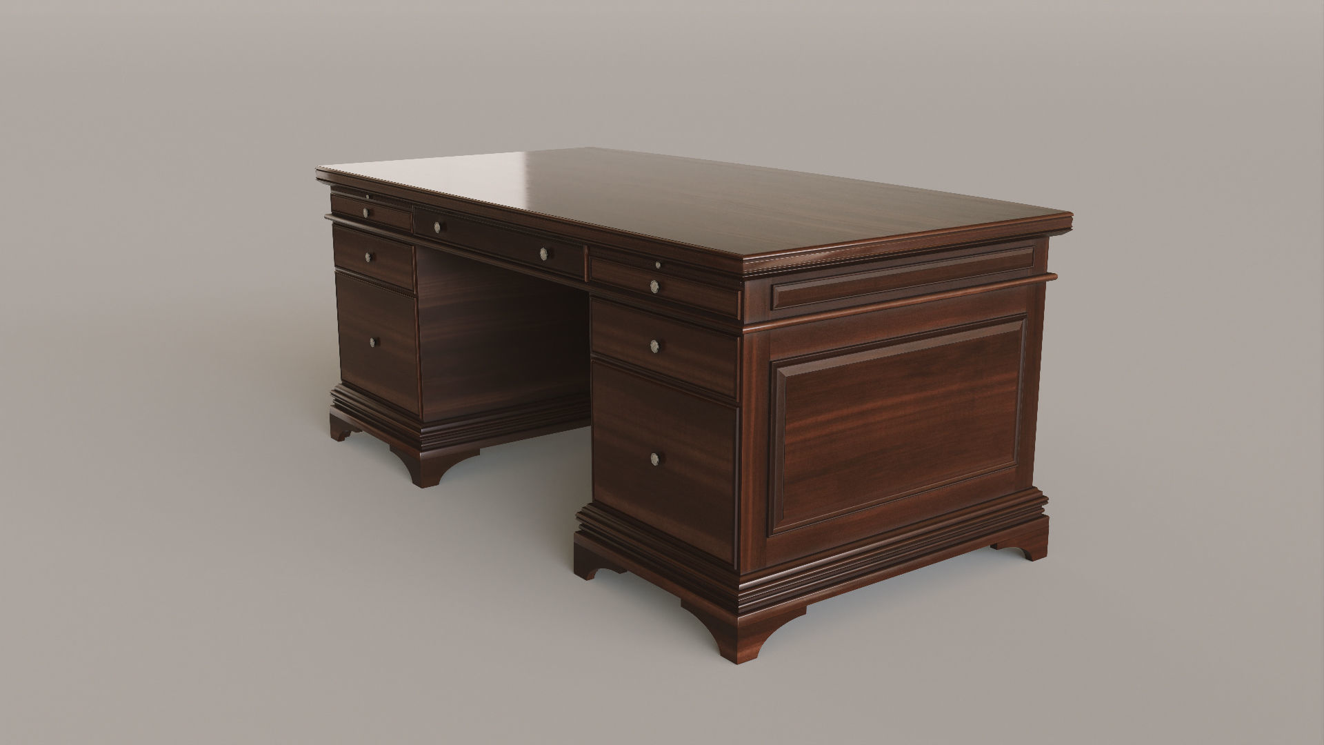 Classic Office Desk Low-poly 3D model_5