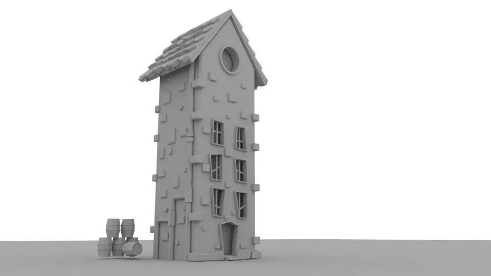Cartoon House  Low-poly 3D model_0