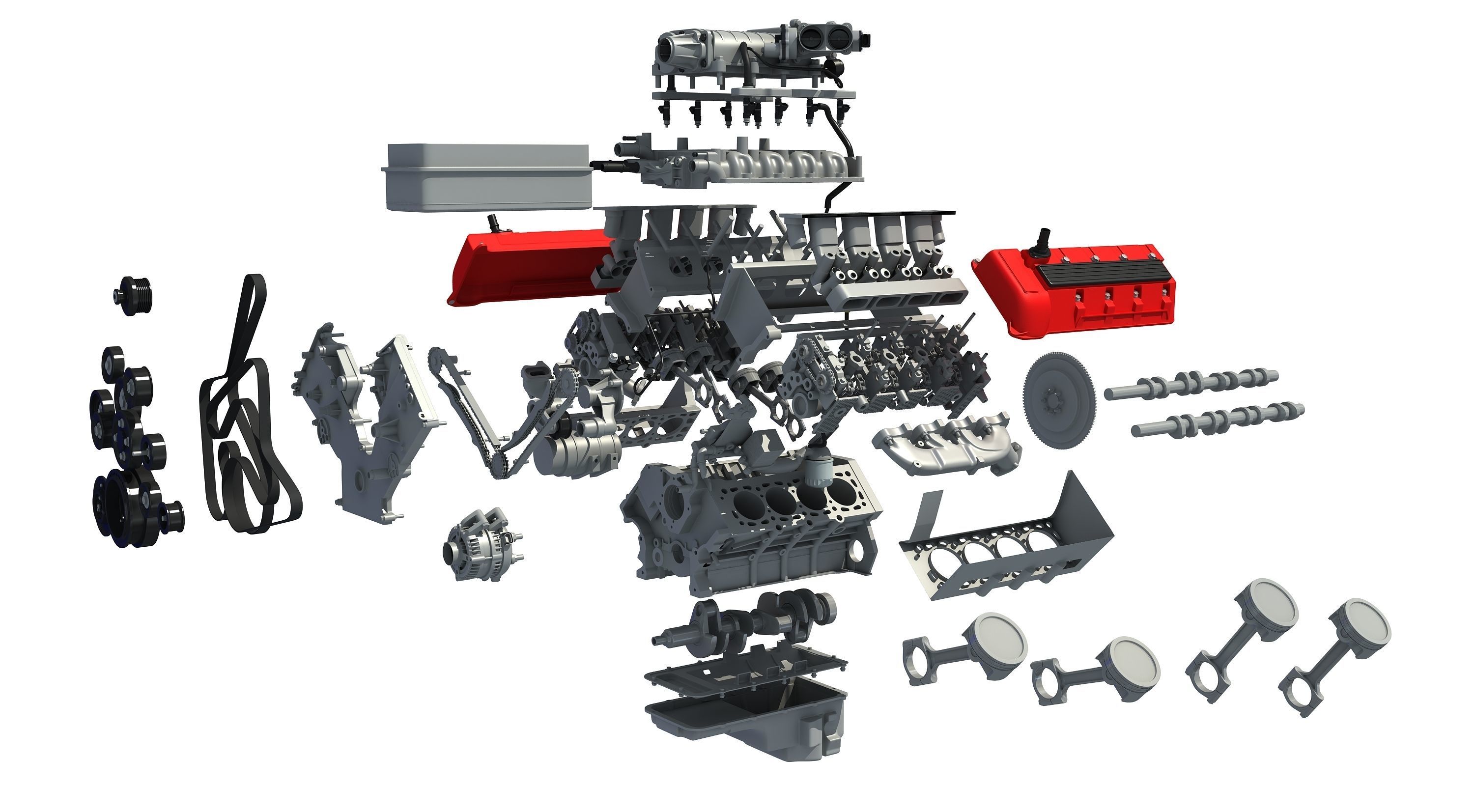V8 Engine with Inner Parts 3D model_1