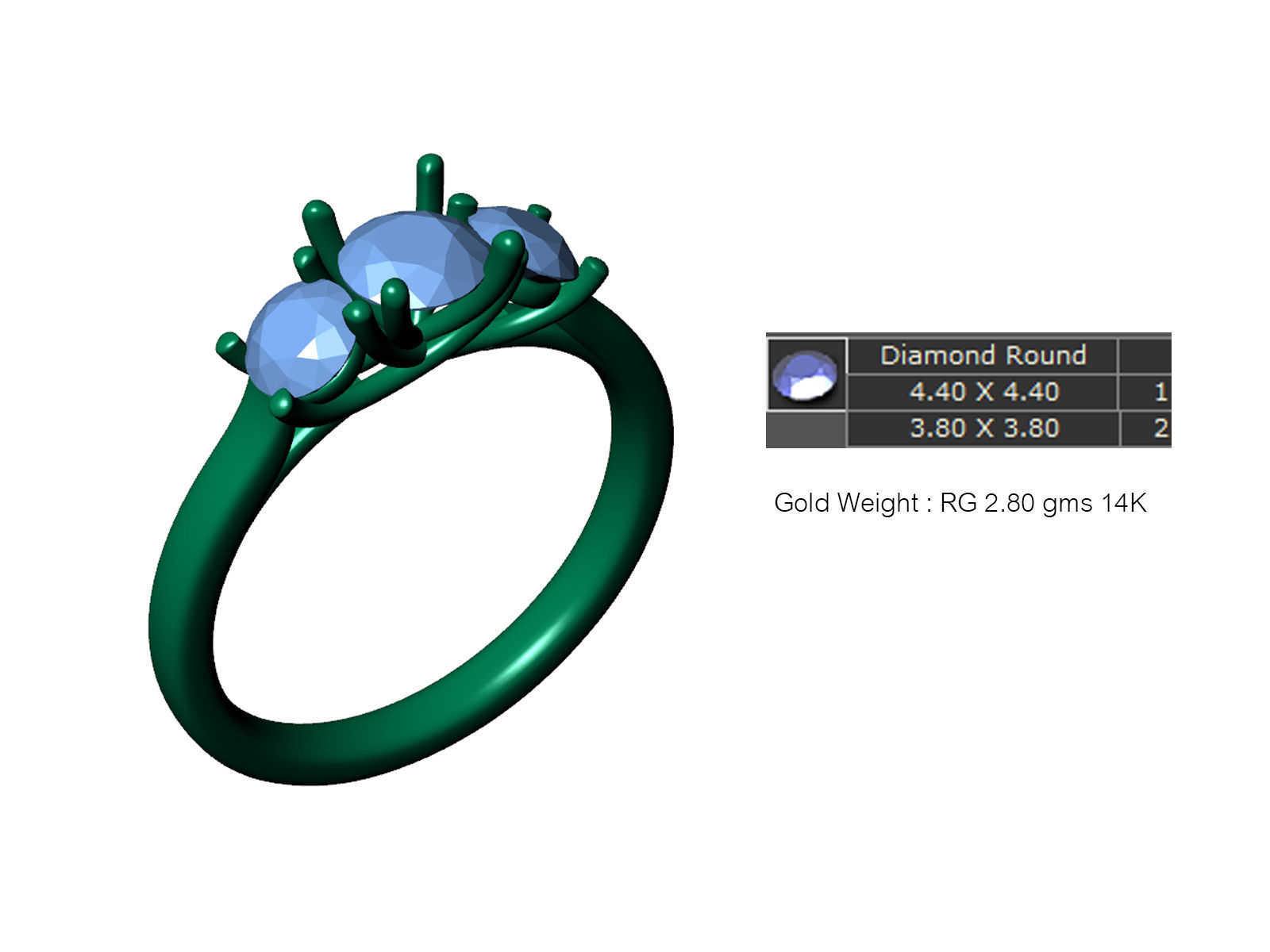 Ring06 three stone engagement ring in rose gold 3D print model_5