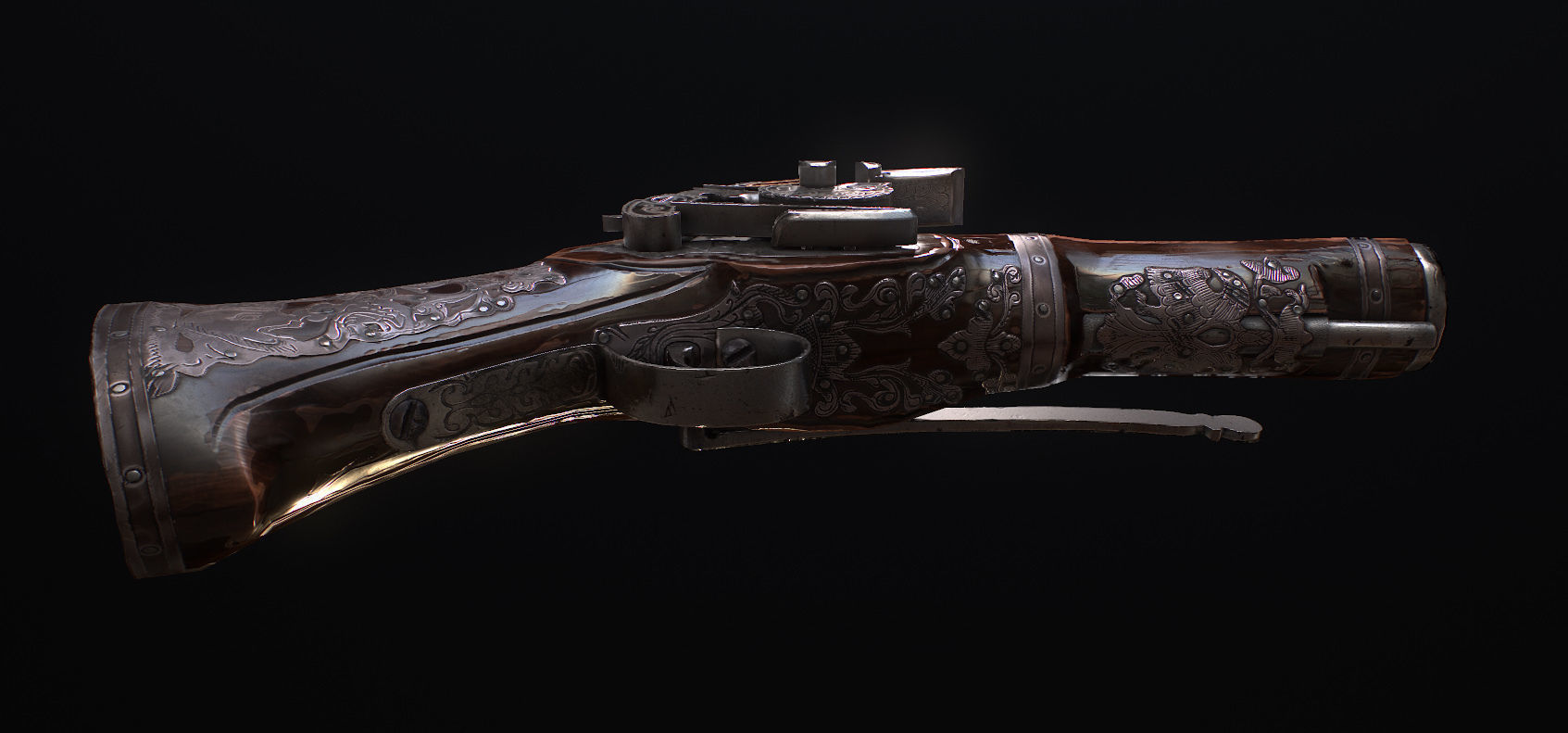 Mushketon flintlock pistol Low-poly 3D model_3