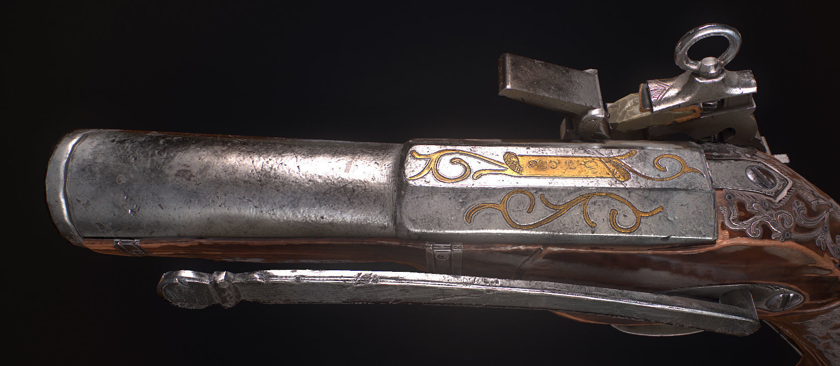 Mushketon flintlock pistol Low-poly 3D model_4