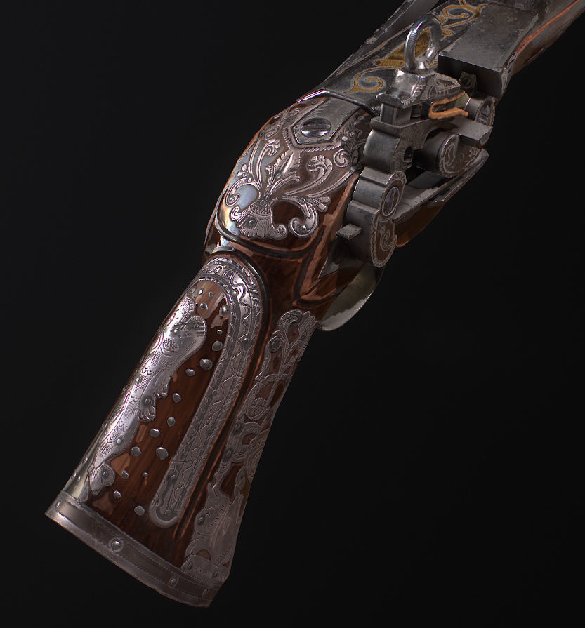 Mushketon flintlock pistol Low-poly 3D model_1