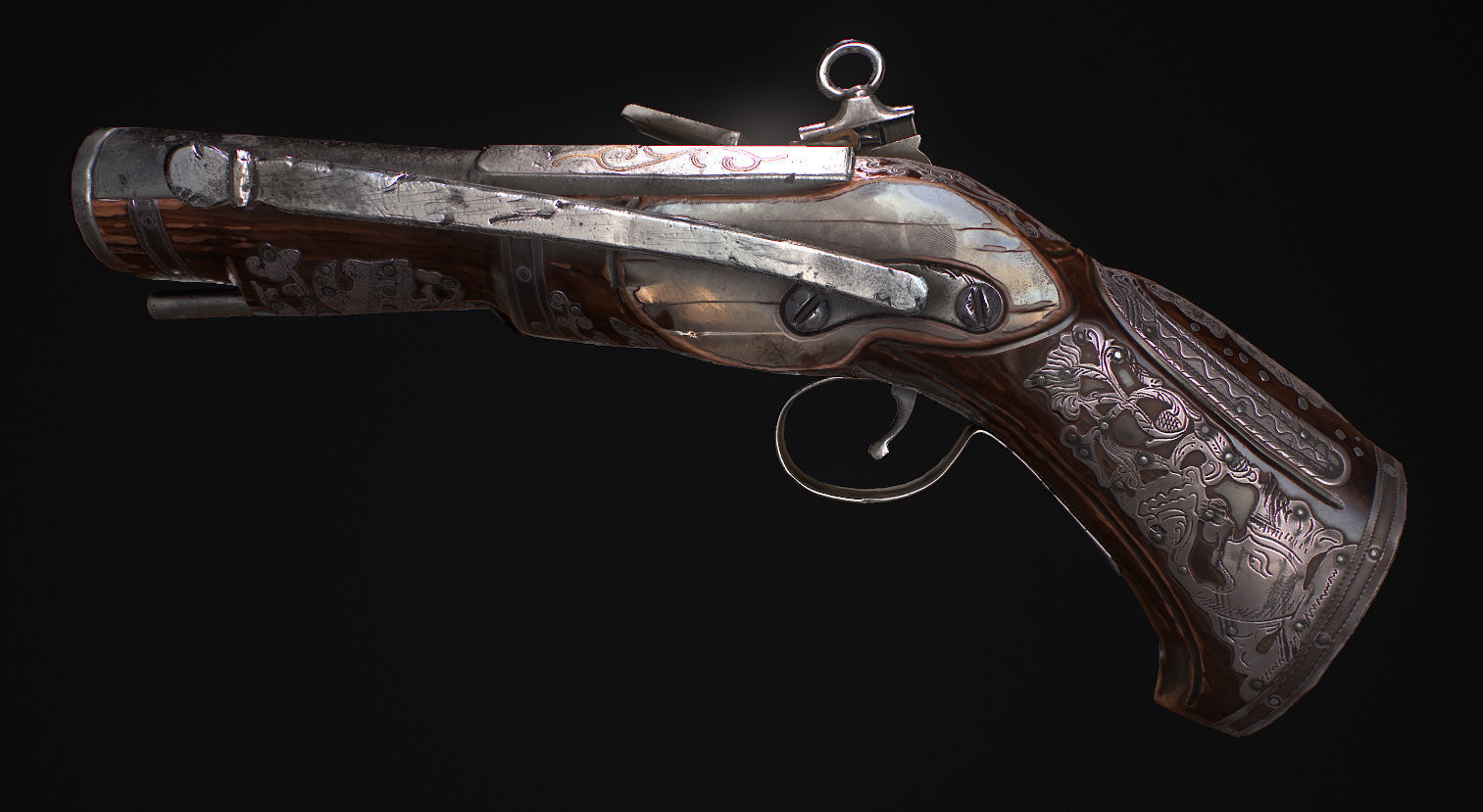 Mushketon flintlock pistol Low-poly 3D model_2