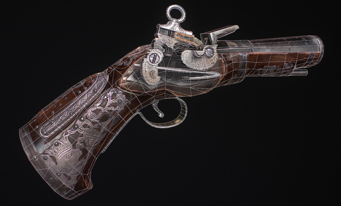 Mushketon flintlock pistol Low-poly 3D model_5