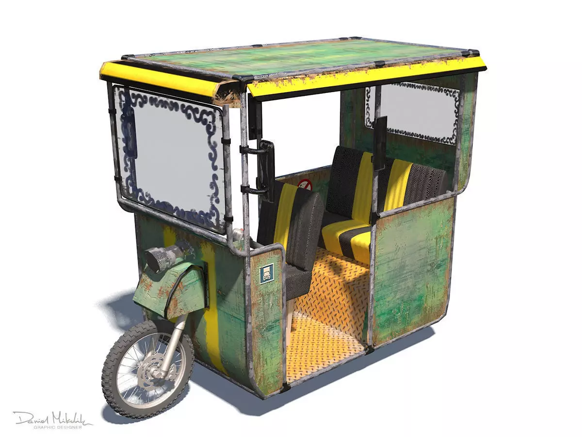 Old rickshaw 3D model_0
