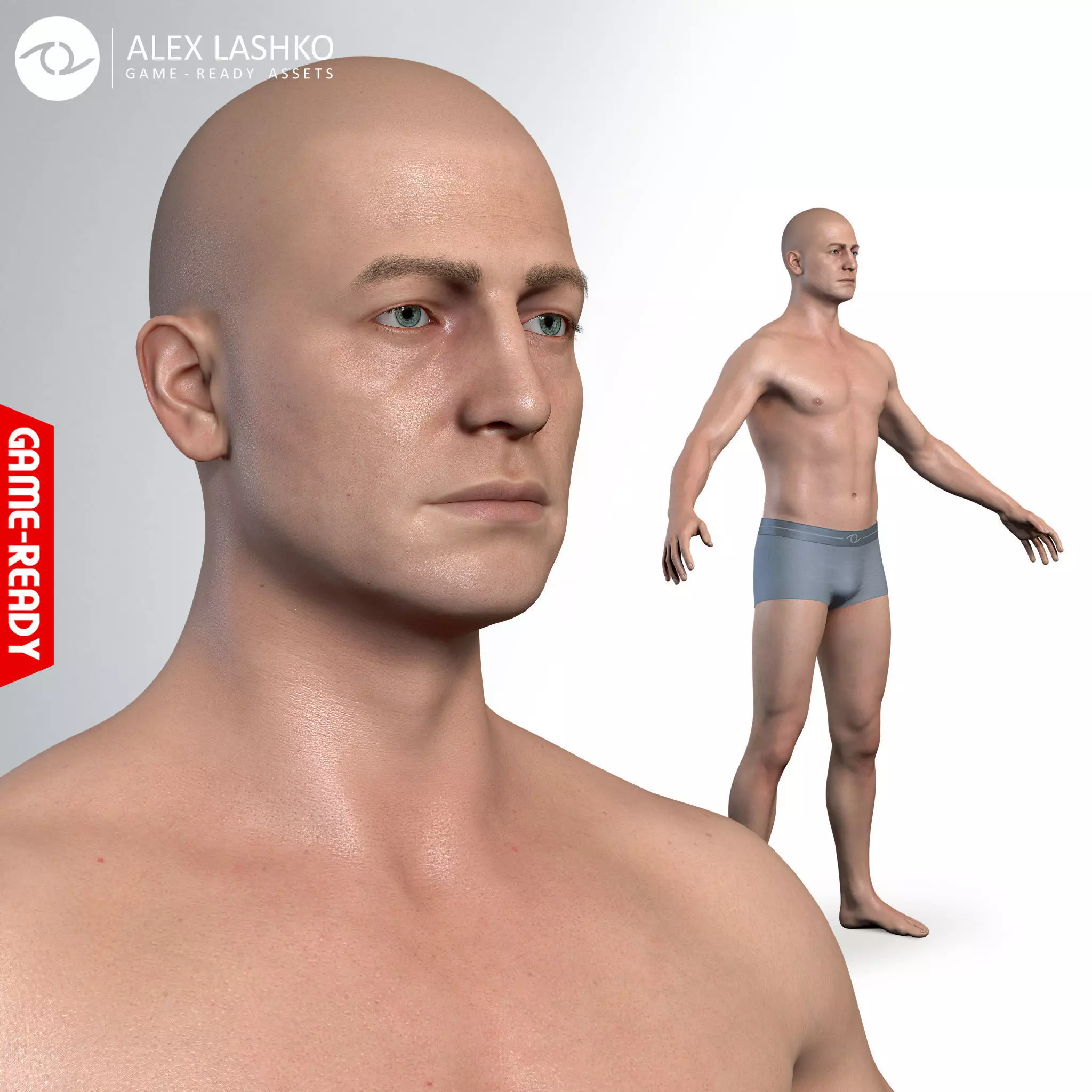 Average Caucasian Male Body Low-poly 3D model_0