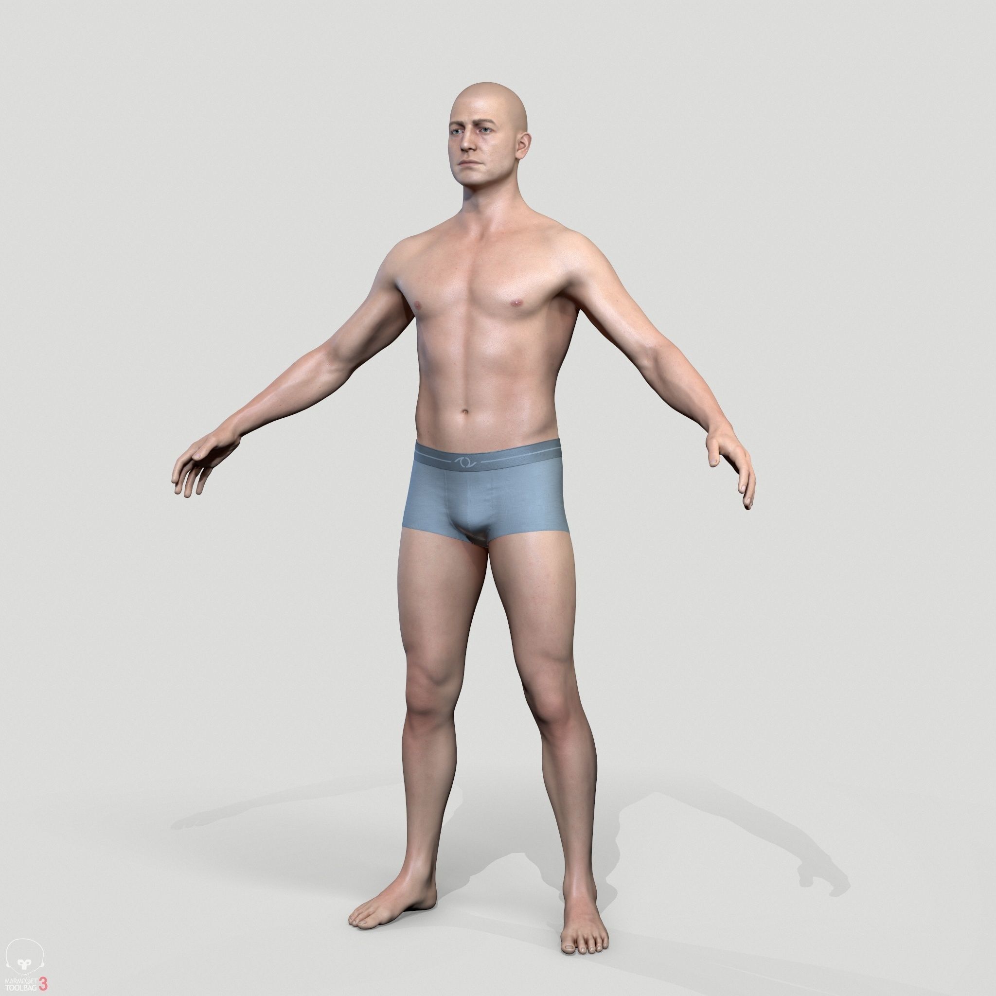 Average Caucasian Male Body Low-poly 3D model_10