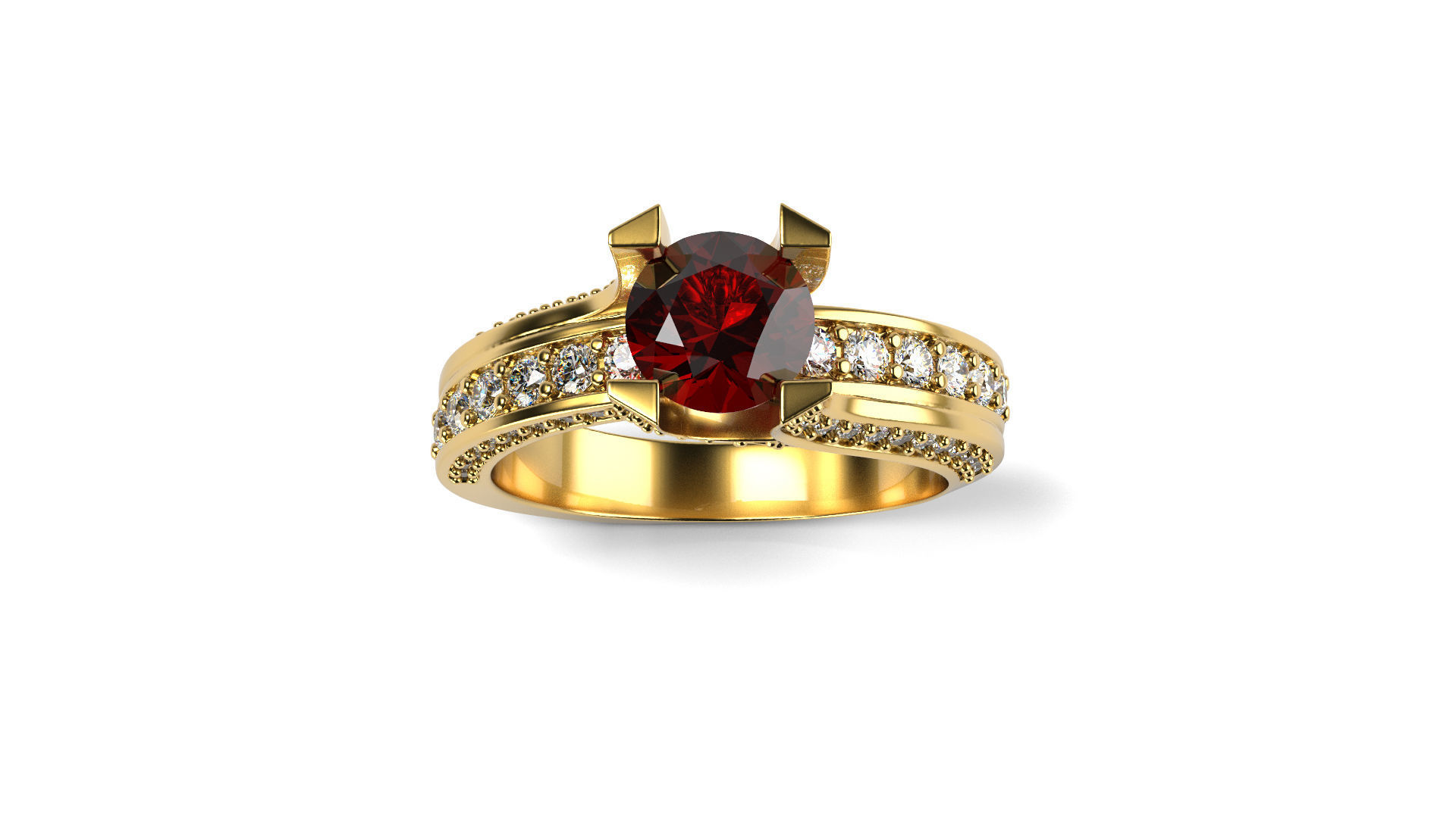 Red Gem Full Pave Ring 3D print model_1