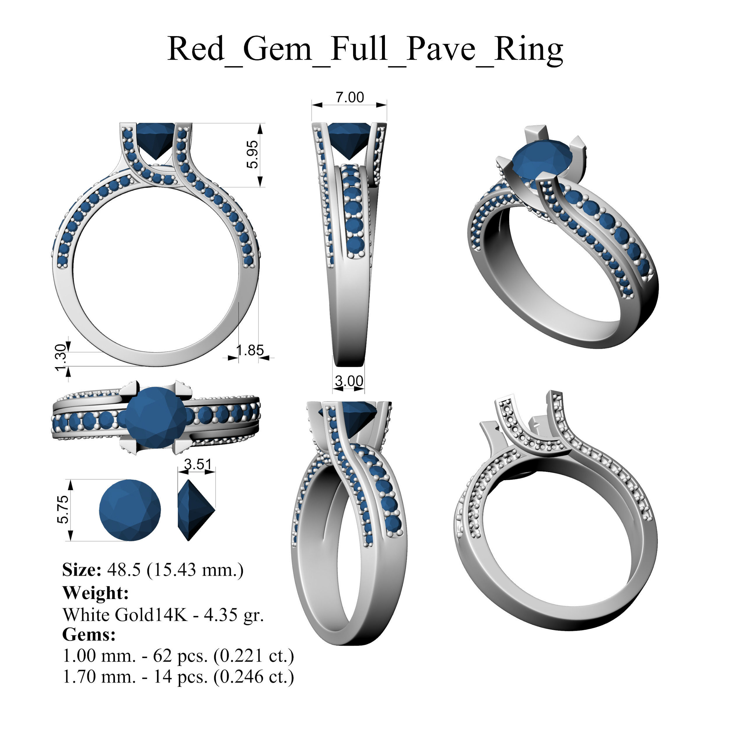 Red Gem Full Pave Ring 3D print model_3