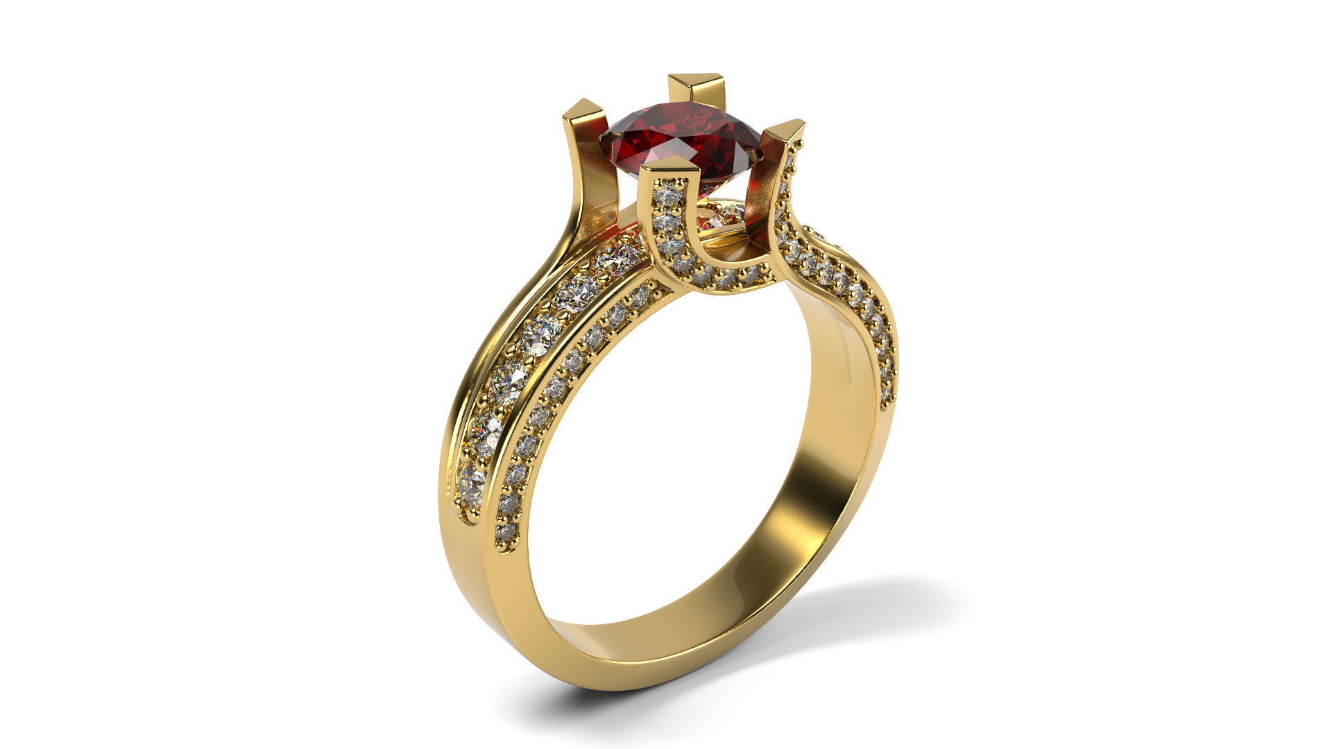 Red Gem Full Pave Ring 3D print model_2