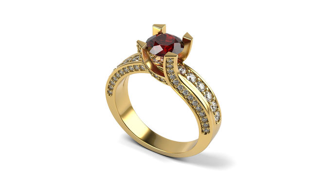 Red Gem Full Pave Ring 3D print model