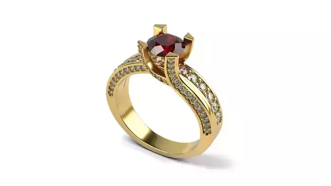 Red Gem Full Pave Ring 3D print model