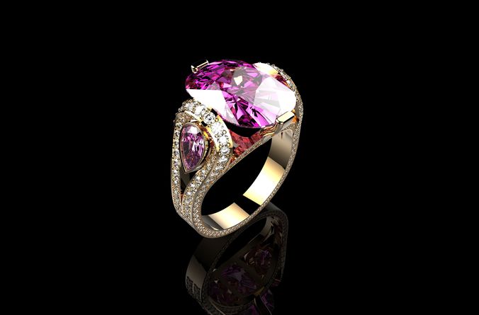 Cushion Pink Sapphire Ring with Diamond Halo in 18K  3D print model