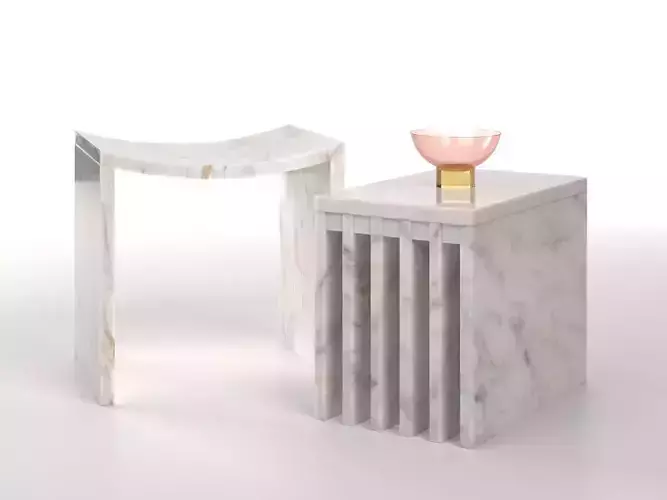 Bent Stool and Side Table with Bowl