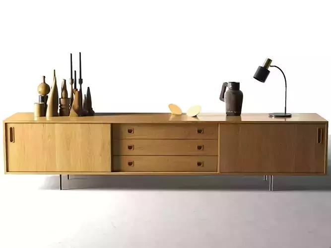 Danish Sideboard with Decorative Objects and Lamp