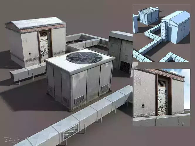 Roof Elements Low Poly 3d Model Low-poly 3D model