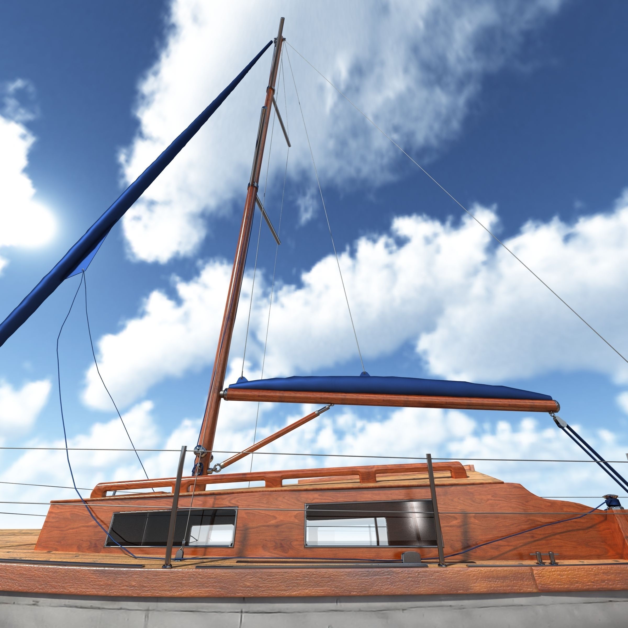 Sailboat wooden sailing boat 3D model_5
