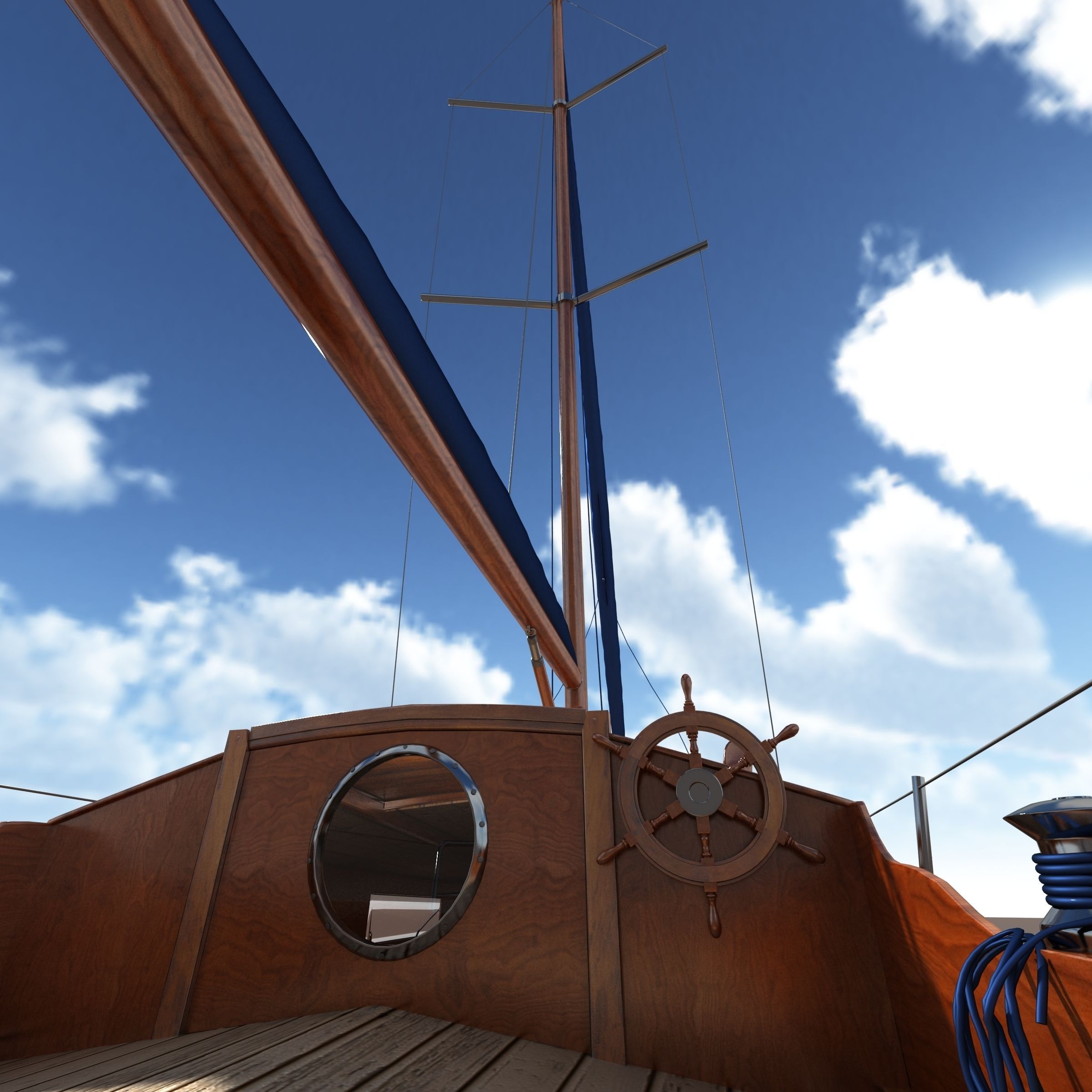 Sailboat wooden sailing boat 3D model_3