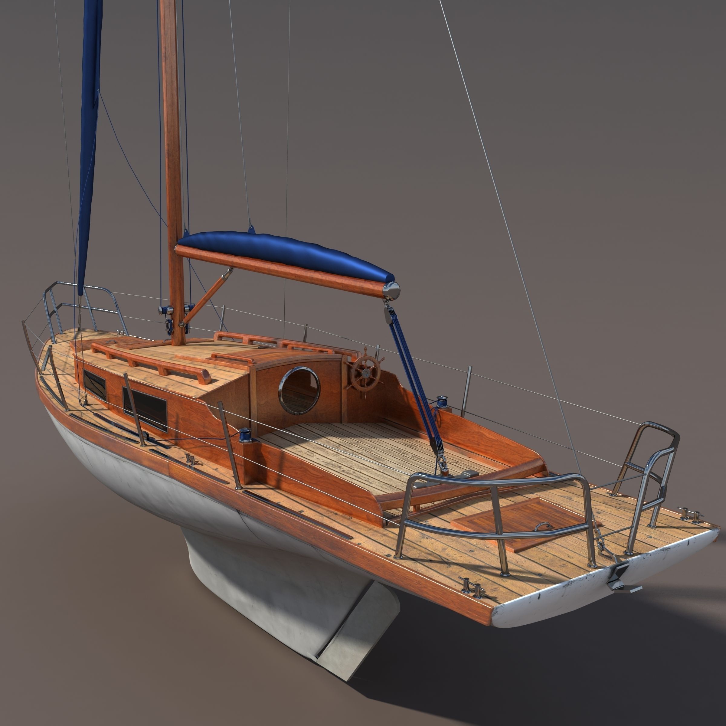 Sailboat wooden sailing boat 3D model_2