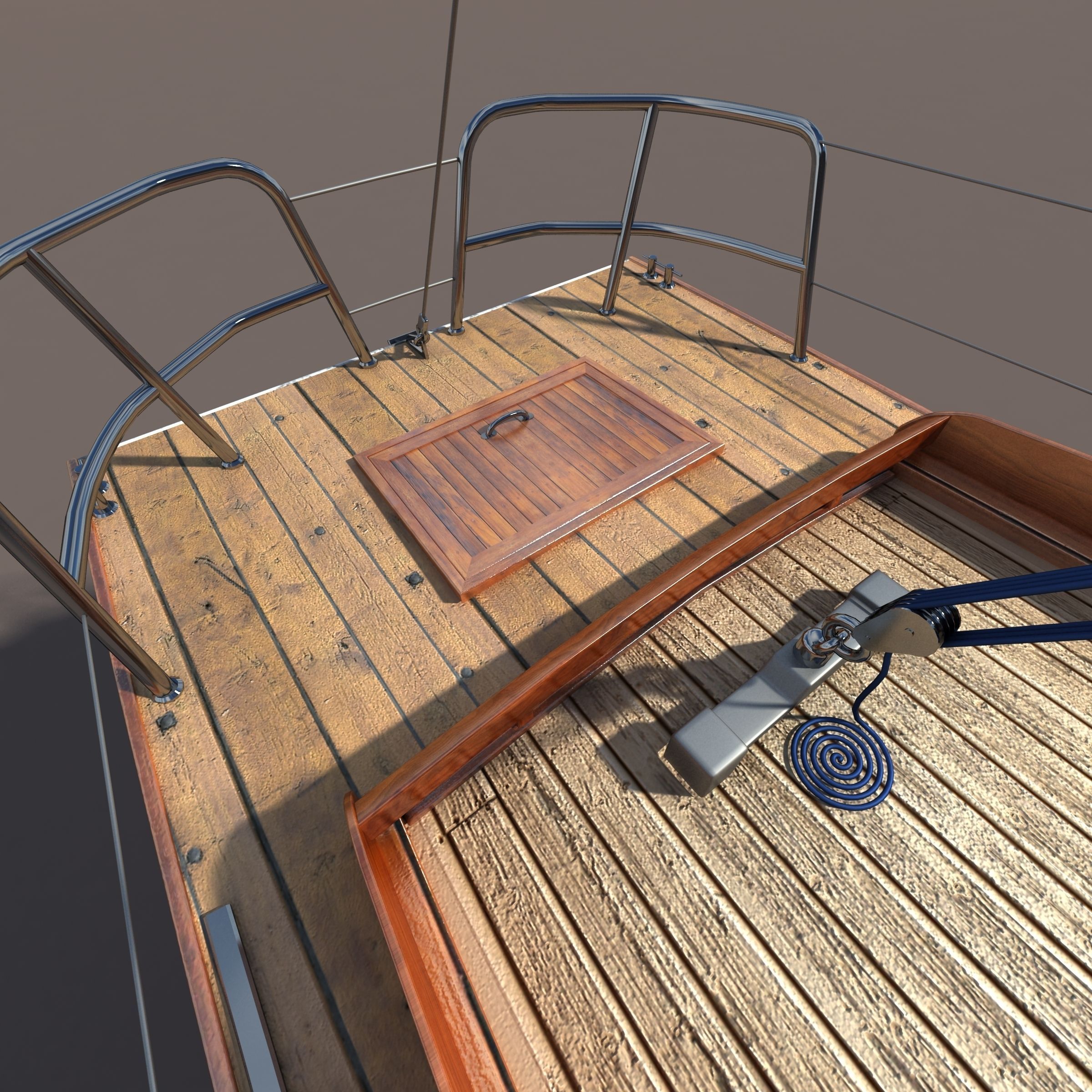 Sailboat wooden sailing boat 3D model_12