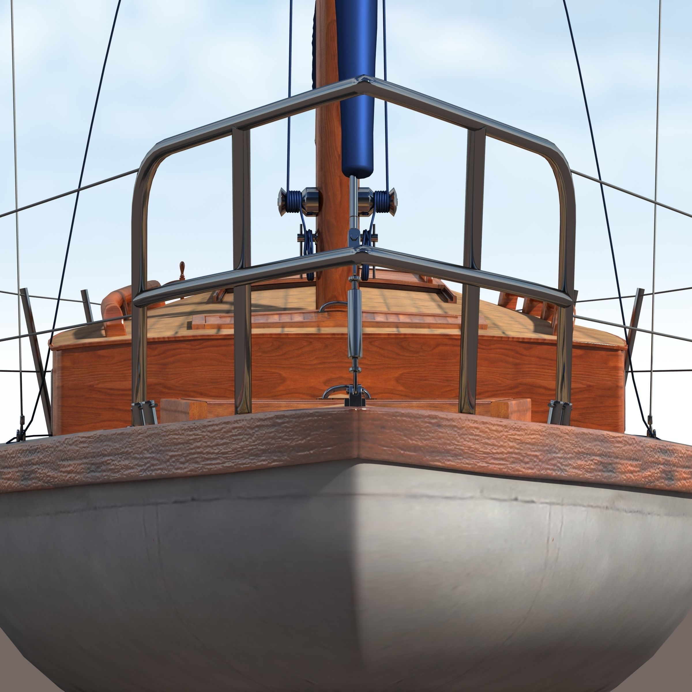 Sailboat wooden sailing boat 3D model_11