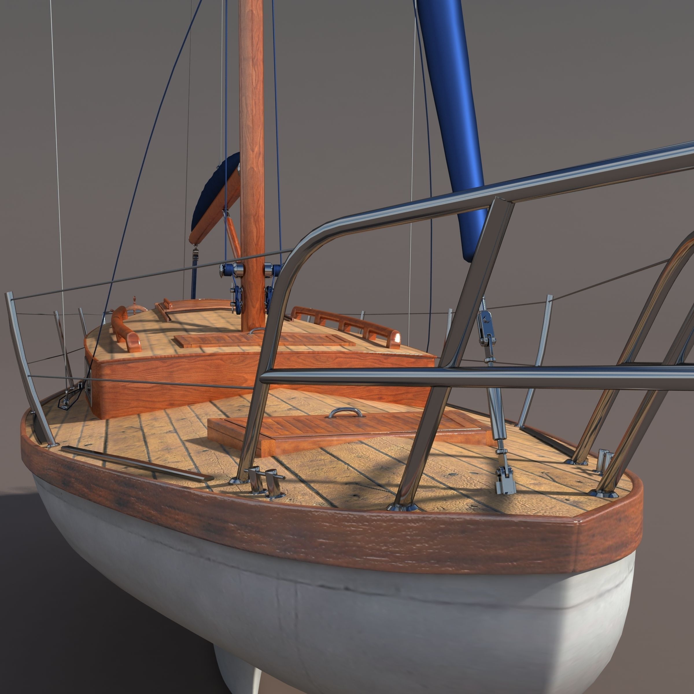 Sailboat wooden sailing boat 3D model_4