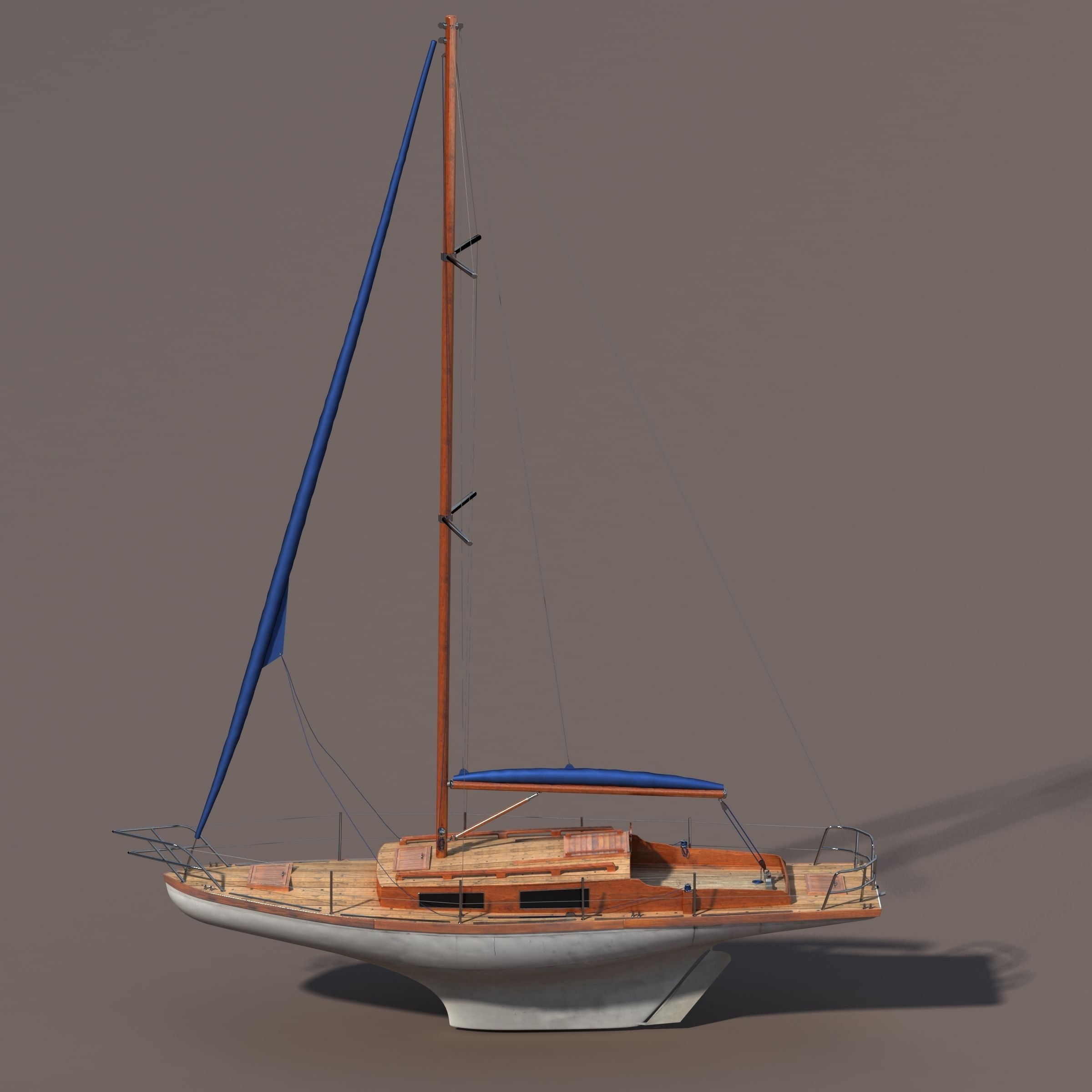 Sailboat wooden sailing boat 3D model_9