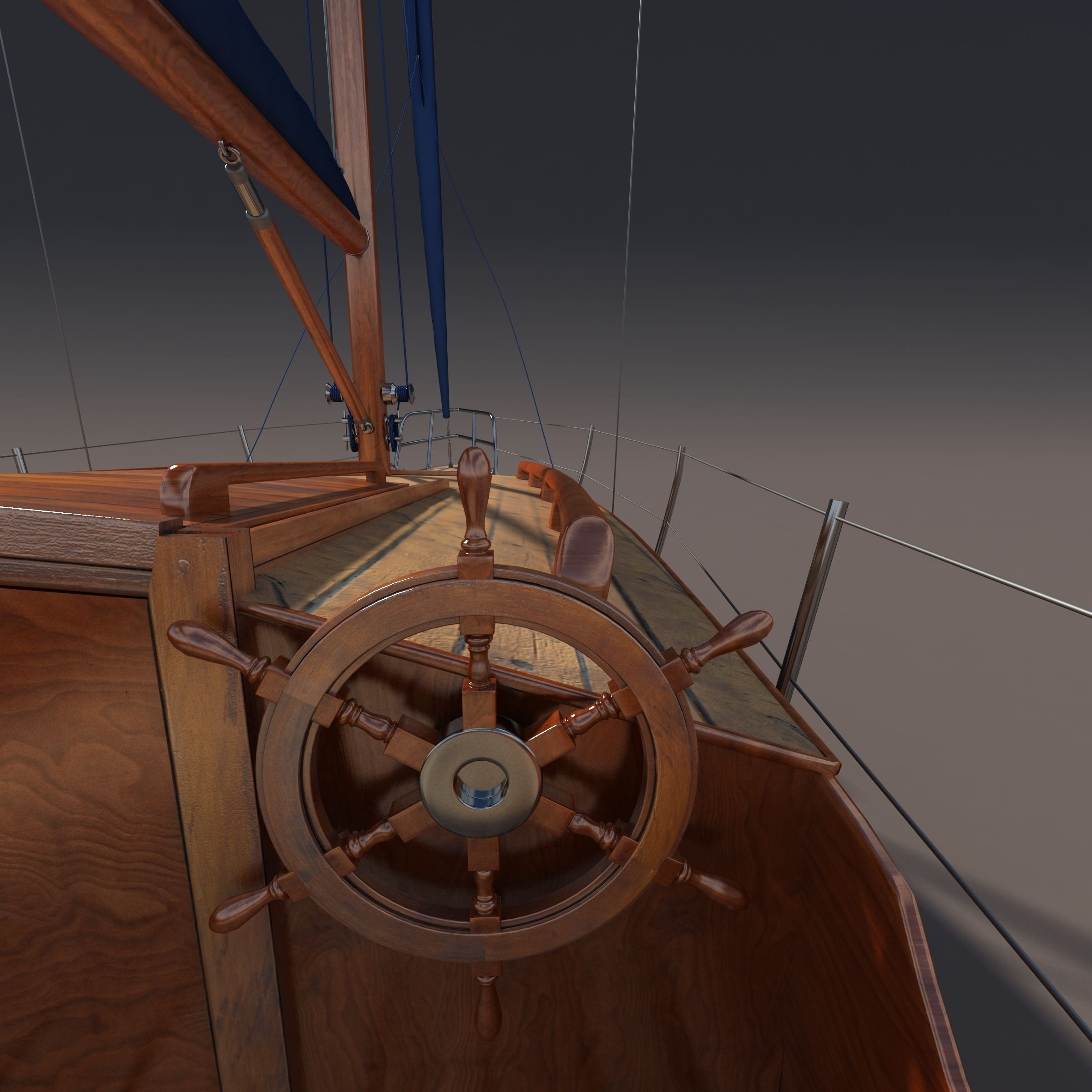 Sailboat wooden sailing boat 3D model_10