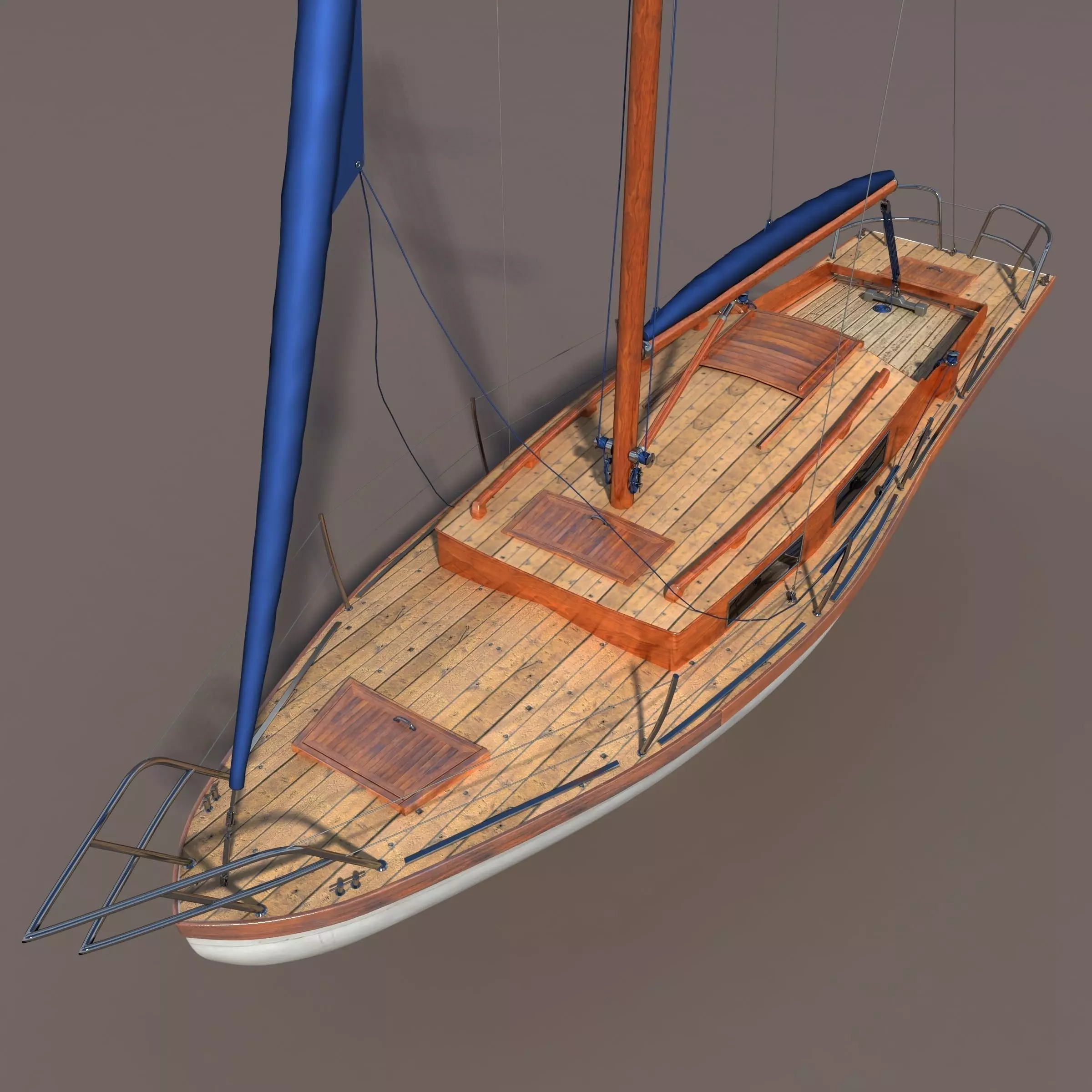 Sailboat wooden sailing boat 3D model_0