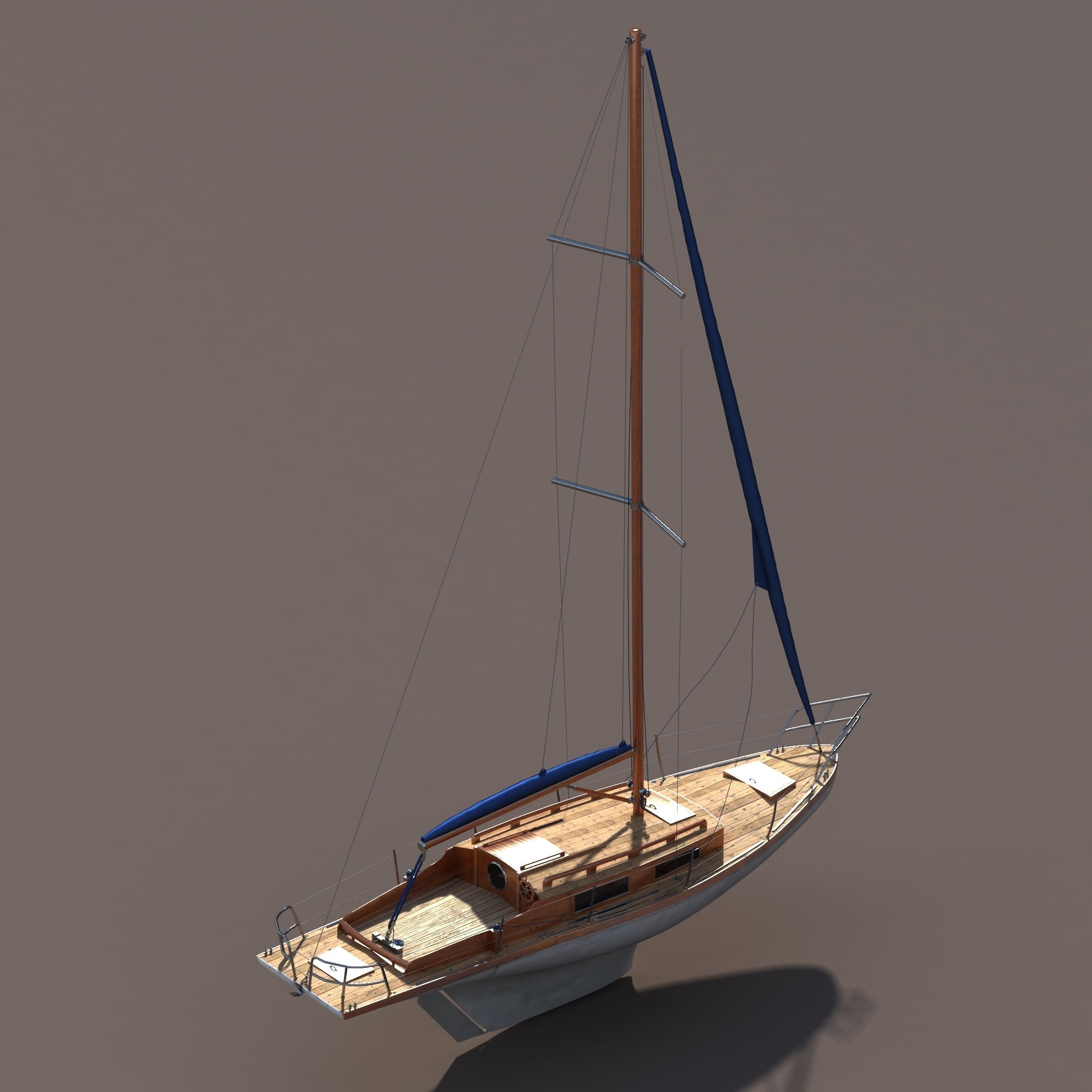 Sailboat wooden sailing boat 3D model_8